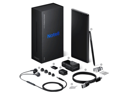 Boite Galaxy Note 8 avec accessoires